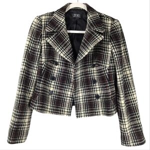 Vintage BCBG Max Azria Wool Blend Plaid Cropped Double Breasted Blazer 2